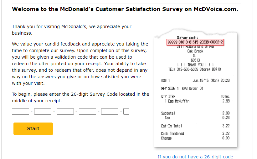 MCDVoice.Com – Free Sandwich – McDonald’s Feedback Survey